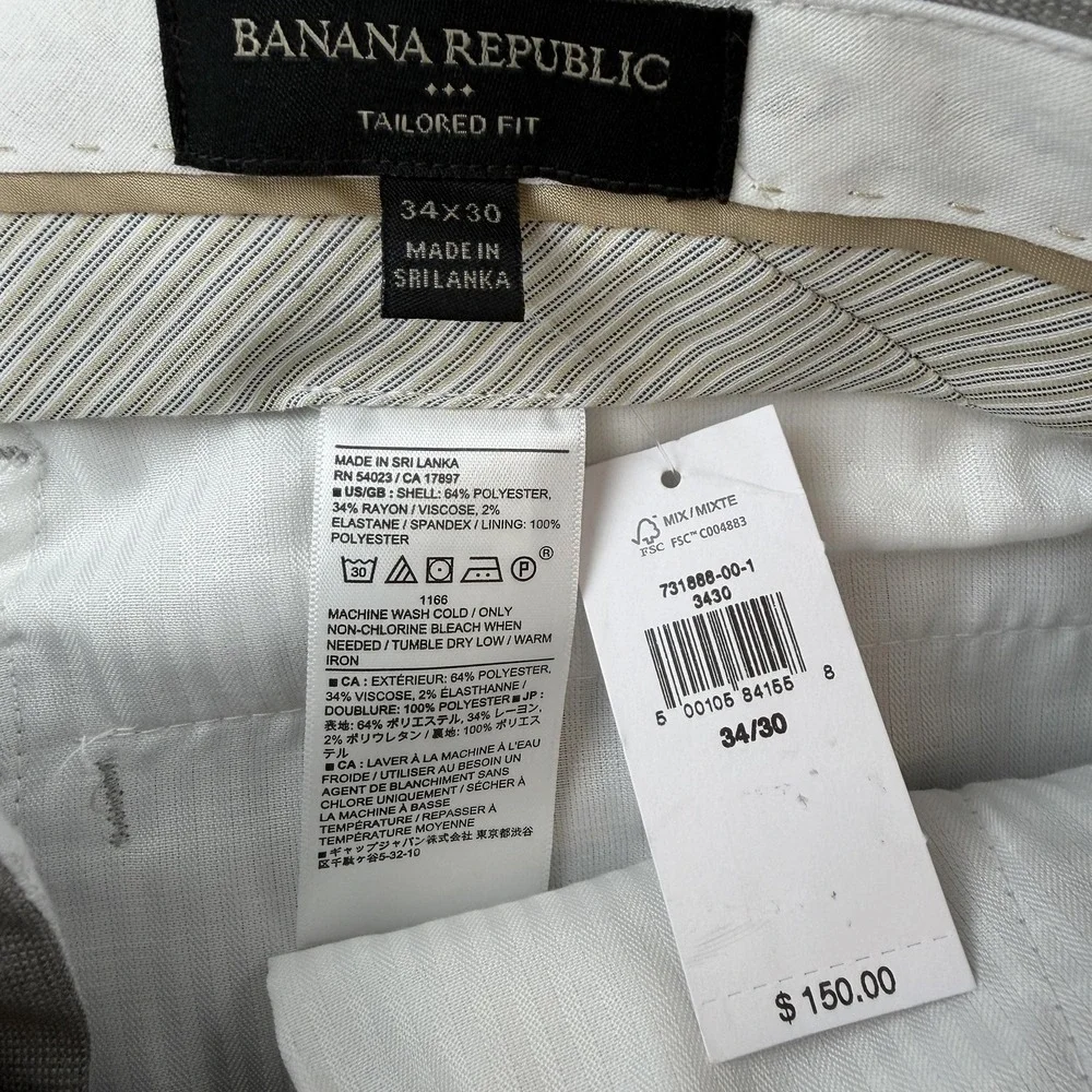 Banana Republic Pants Mens 34x27 Gray Tailored Fit Wrinkle Resistant Altered NWT